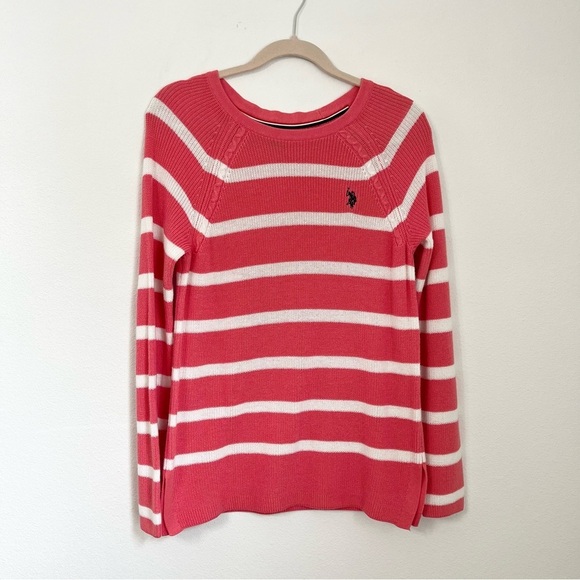 U S Polo Assn Striped Long Sleeves Sweater Casual Lightweight Fall Size M - Picture 2 of 6